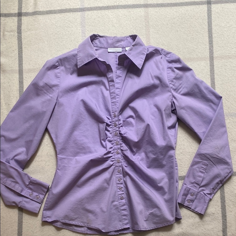 NY&Co Lavender Ruched-Front Long Sleeve Shirt Women's Size Medium - Picture 3 of 13